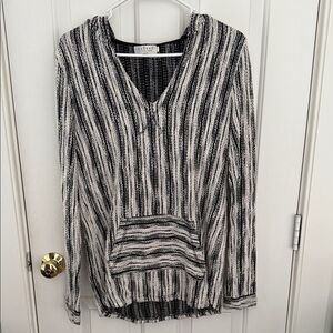 Velvet Striped Black‎ and White Hoodie
